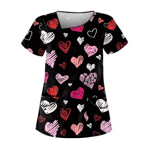 Mlqidk Valentines Day Printed Scrubs Top For Women Plus Size Short