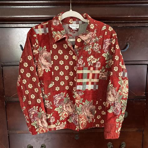 Vintage Coldwater Creek Red Floral Jacket Marked A Depop