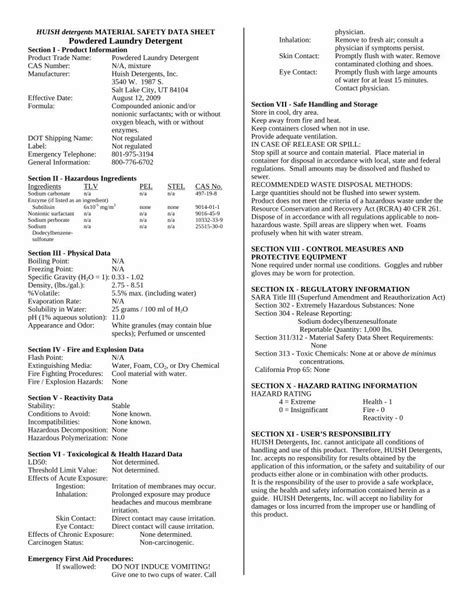 Pdf Material Safety Data Sheet Powdered Detergents Material Safety