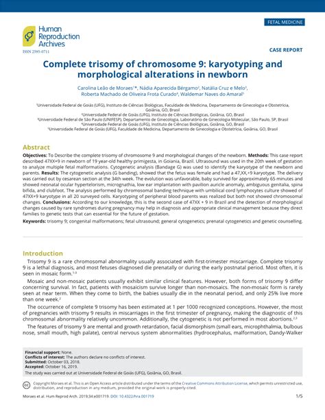 Complete Trisomy Of Chromosome 9 Karyotyping And Morphological Alterations In Newborn Docslib