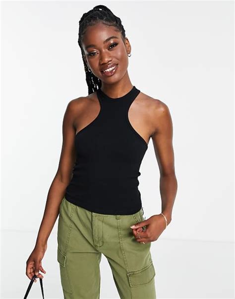 Stradivarius Seamless Racer Vest Top In Black Asos