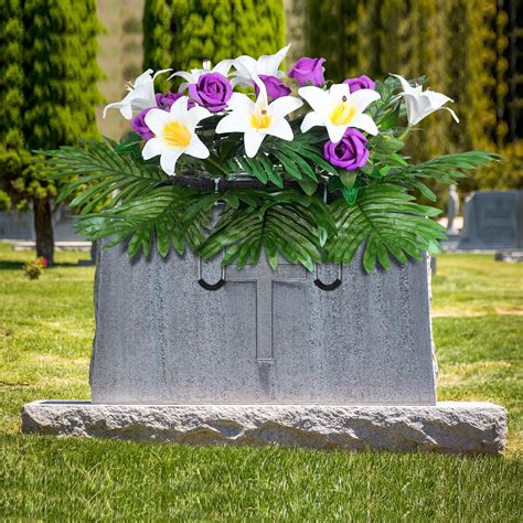 Amazon.com: FineCheer Artificial Flowers for Headstone Faux Tombstone Flower Saddle Artificial ...