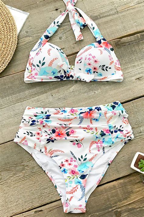 Cupshe Live Life On The Beach Floral High Waisted Bikini Bikinis