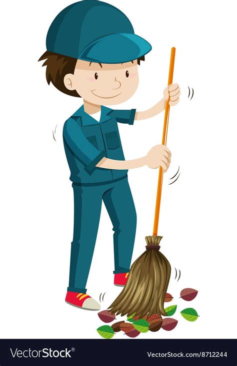 Janitor Sweeping The Fallen Leaves Vector Image On VectorStock