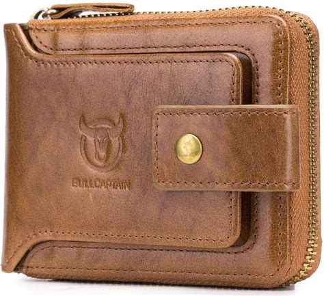 Amazon Bullcaptain Mens Genuine Leather Wallet Rfid Blocking Zip