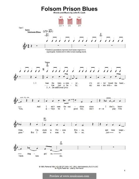 Folsom Prison Blues By J Cash Sheet Music On Musicaneo