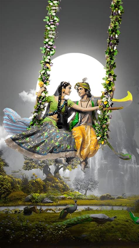 Radha Krishna Cute Moon Background Lord God Hd Phone Wallpaper Peakpx