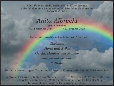 Traueranzeigen Von Anita Albrecht Trauer In Nrw De