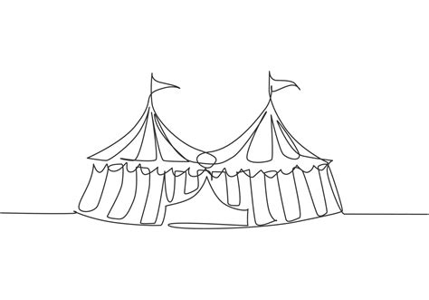 Single One Line Drawing Of Two Circus Tents Together With Stripes And