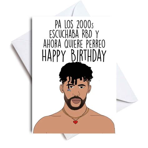 Bad Bunny Birthday Card Me Porto Bonito Letra Bad Bunny Card In