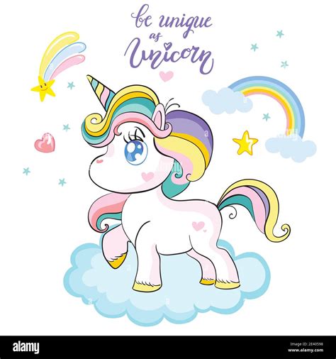 Adorable jeune licorne sur le nuage Illustration vectorielle isolée