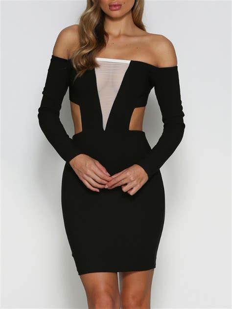 Sexy Off Shoulder Mesh Patchwork Bodycon Dress