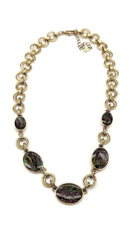 Vintage Monet Goldtone Abalone Choker Necklace 16 19 Gem