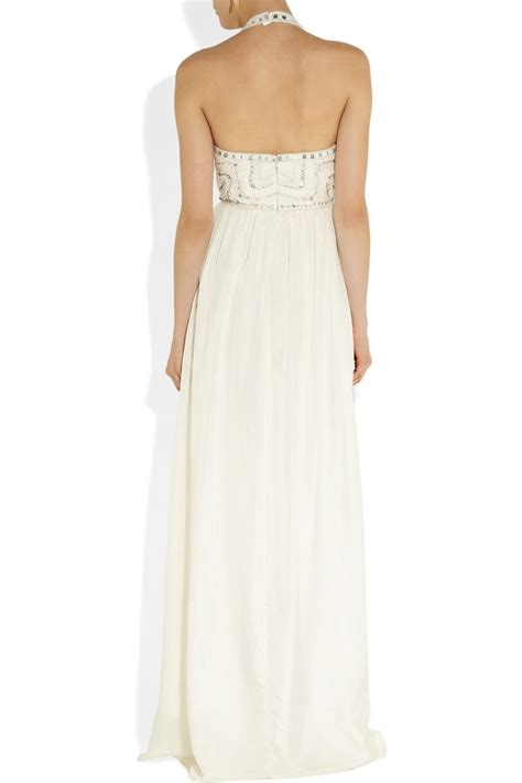 MATTHEW WILLIAMSON Crystal And Faux Pearl Embellished Silk Gown Back