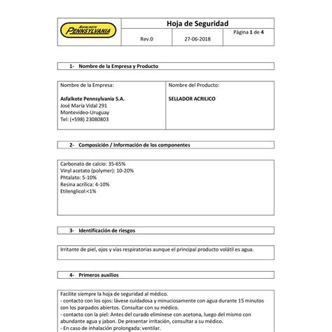 MSDS Sellador ACRILICO Pdf DocDroid