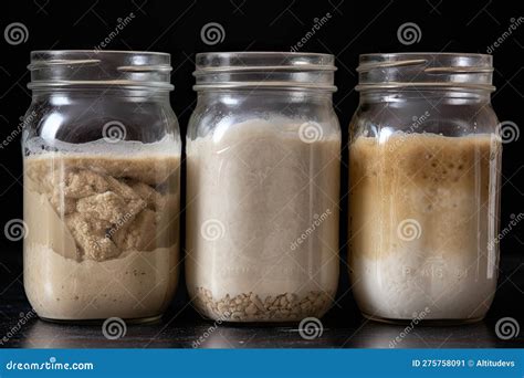 Sourdough Starter With Different Stages Of Fermentation And Rising