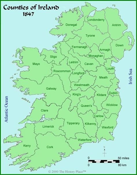 The History Place - Irish Potato Famine: Map of Ireland's Counties in 1847