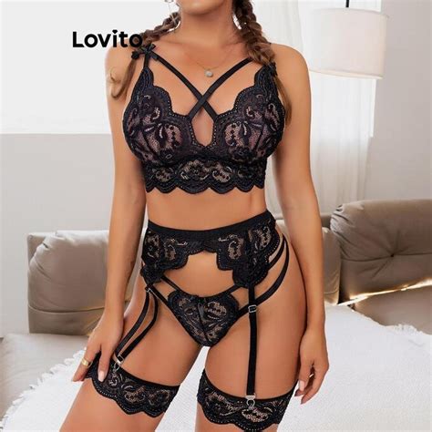 Lovito Lingerie Sexy De Renda Lisa Sexy Para Mulheres LNL62004 Shopee