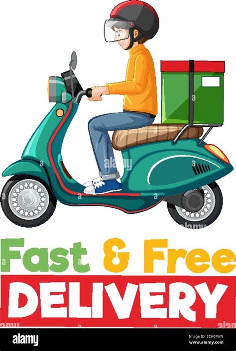 Fast And Free Delivery Logo With Bike Man Or Courier Illustration Stock