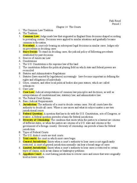AP Government Chapter 14 Outline | PDF | Precedent | Judiciaries