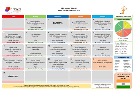 MENÚ COMEDOR FEBRERO 2022 Weblog CEIP Chano Sánchez