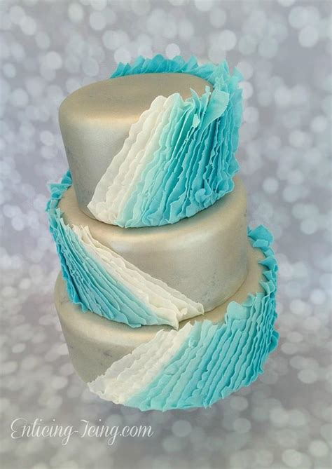 Blue Ombre Ruffle Cake Decorated Cake By Enticing Icing CakesDecor