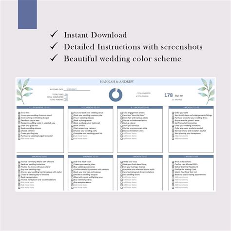 Wedding Checklist Spreadsheet Editable Excel Checklist Template Digital Wedding to Do List - Etsy