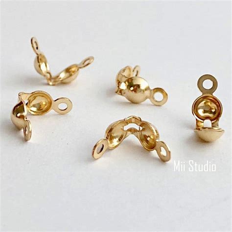 10pcs 20pcs Clamshell Bead Tip Knot End Cover 14k Gold Filled Clamshell