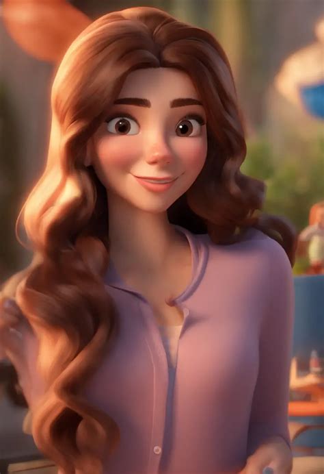 Create A Disney Pixar Style Poster Of A Young Woman With Light Brown