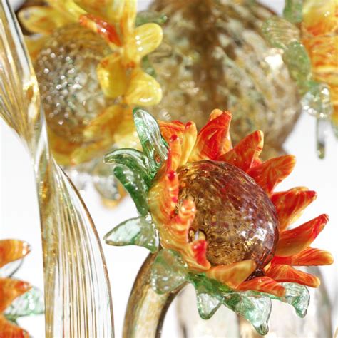 Murano Glass Sunflower Chandelier Orange Green And Yellow Venetian