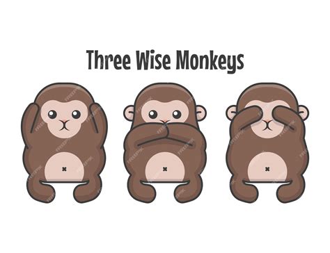 Premium Vector | CUTE THREE WISE MONKEYS CARTOON VECTOR