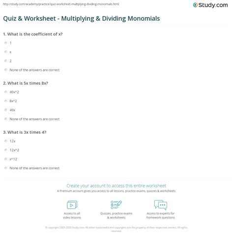 Dividing By Monomials Worksheet Printable Word Searches