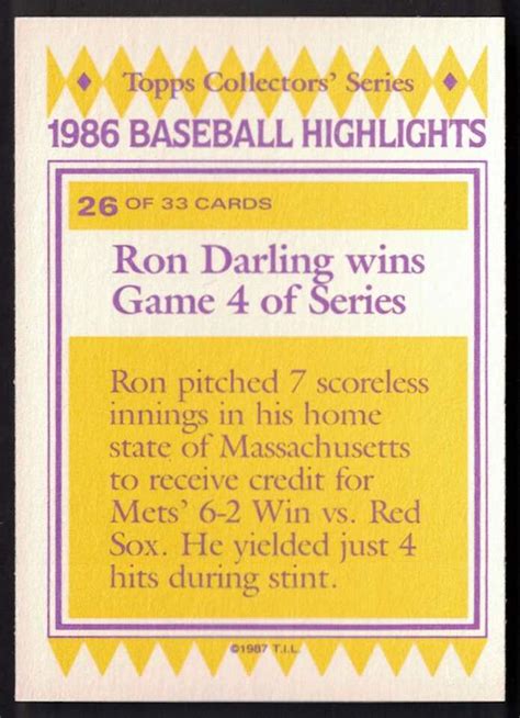 1987 Topps Woolworth Baseball Highlights 26 World Series Game 4 Ron