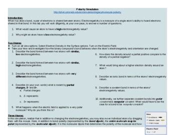 Molecular Polarity Phet Lab By Teacher Zepeda Tpt