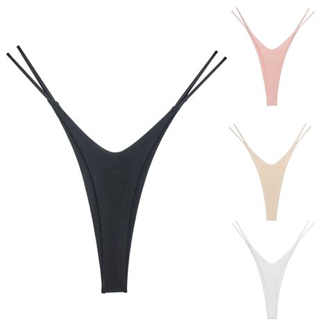 Rygai Low Rise Elastic Waistband Solid Color Lady Panties Sexy Double Straps Bikini Style Thong