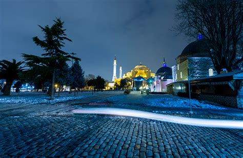 Sultanahmet Square Winter And Night Hagia Sophia Mosque And Blue Mosque ...