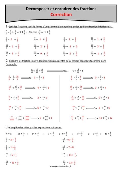 Décomposer Et Encadrer Des Fractions Cm2 Exercices Corrigés Pass Education