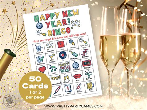 50 Printable New Years Bingo Cards Work Holiday Bingo Game New Years