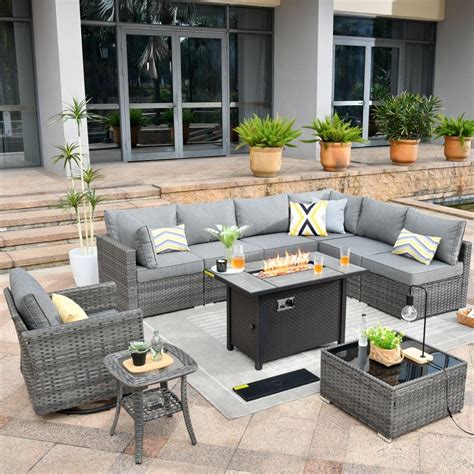 HOOOWOOO Messi Gray 10 Piece Wicker Outdoor Patio Conversation