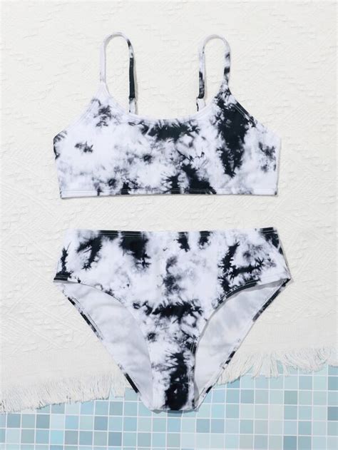 Chicas adolescentes Bañador bikini de tie dye Moda de Mujer SHEIN