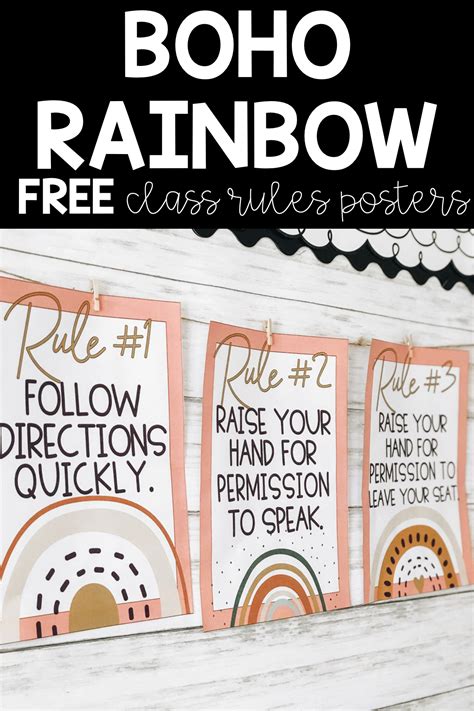 Boho Rainbow Class Rules Posters Boho Rainbow Creative Classroom Classroom Themes