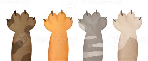 Different Cartoon Multi Colored Cat Paws Up Set Cute Cartoon Domestic