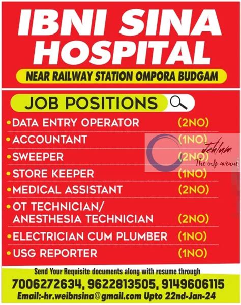 Ibni Sina Hospital Budgam Jobs 2024 Jehlum The Info Avenue