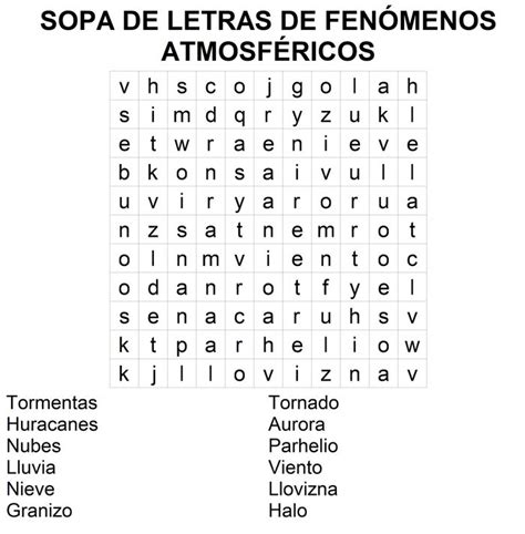 Sopa De Letras De FenÓmenos AtmosfÉricos