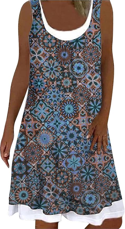 Lasimi Damen Sommerkleid Knielang Sexy Ärmellos Kleider Sommer Boho Strandkleid V Ausschnitt