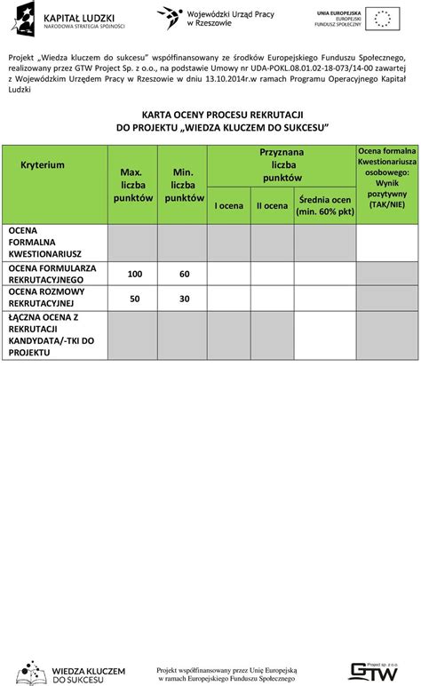 KARTA OCENY MERYTORYCZNEJ FORMULARZA REKRUTACYJNEGO PDF Darmowe