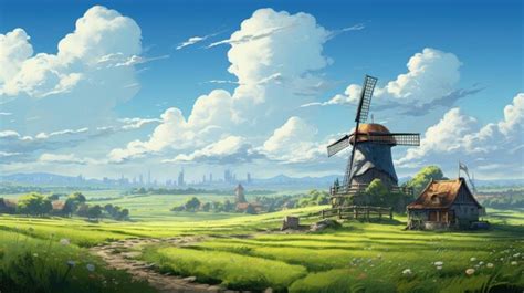 Premium AI Image A Painting Of A Windmill With The Words Panoramic