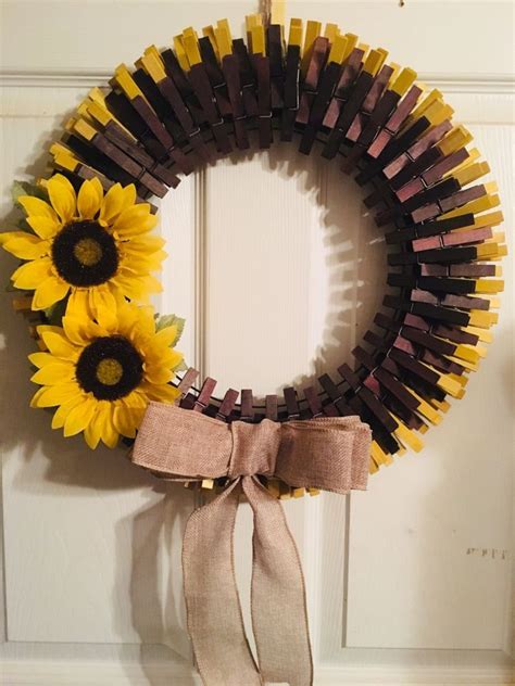 Sunflower Handpainted Clothespin Wreath Wreath Crafts Burlap