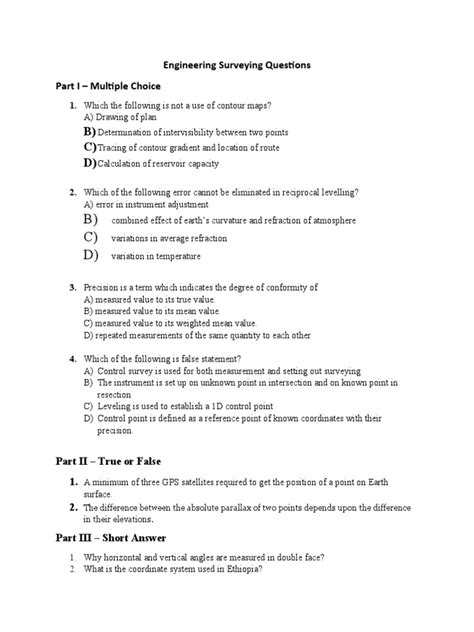 Engineering Surveying Questions Part I Multiple Choice 1 Which The