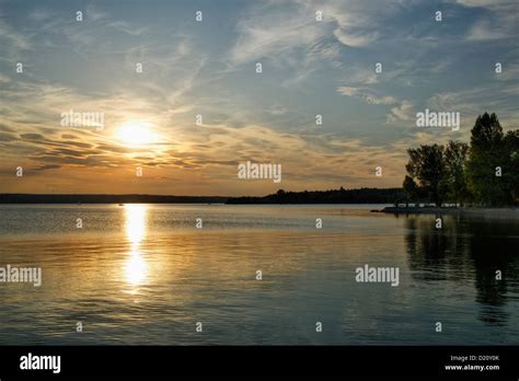 Germany Bavaria View Of Lake Ammersee In Herrsching During Sunset